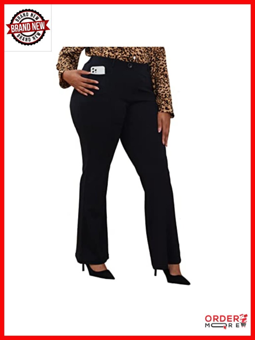 Wrinkle-Free Stretch Pull-On Dress Pants Plus Size Office Wear High Rise Flared